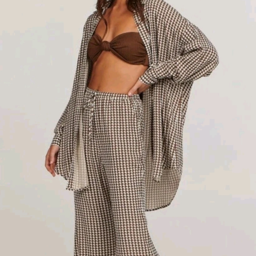 Free People Brown and Cream Wide Leg Pants Set